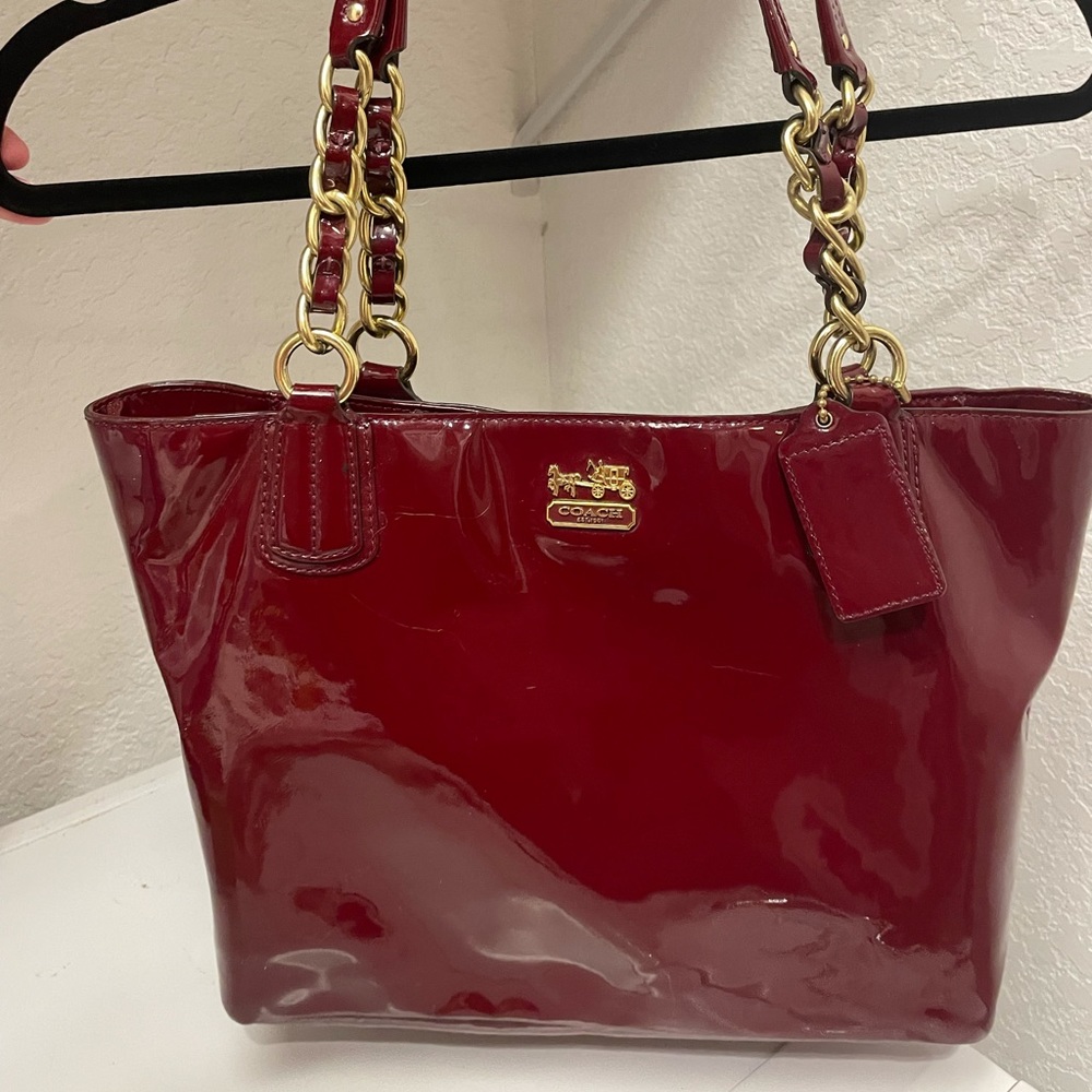 Dark red patent leather authentic coach purse